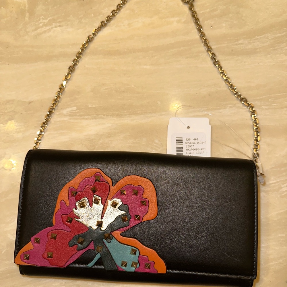 Brand New Valentino Garavani  Black Woc Wallet on chain